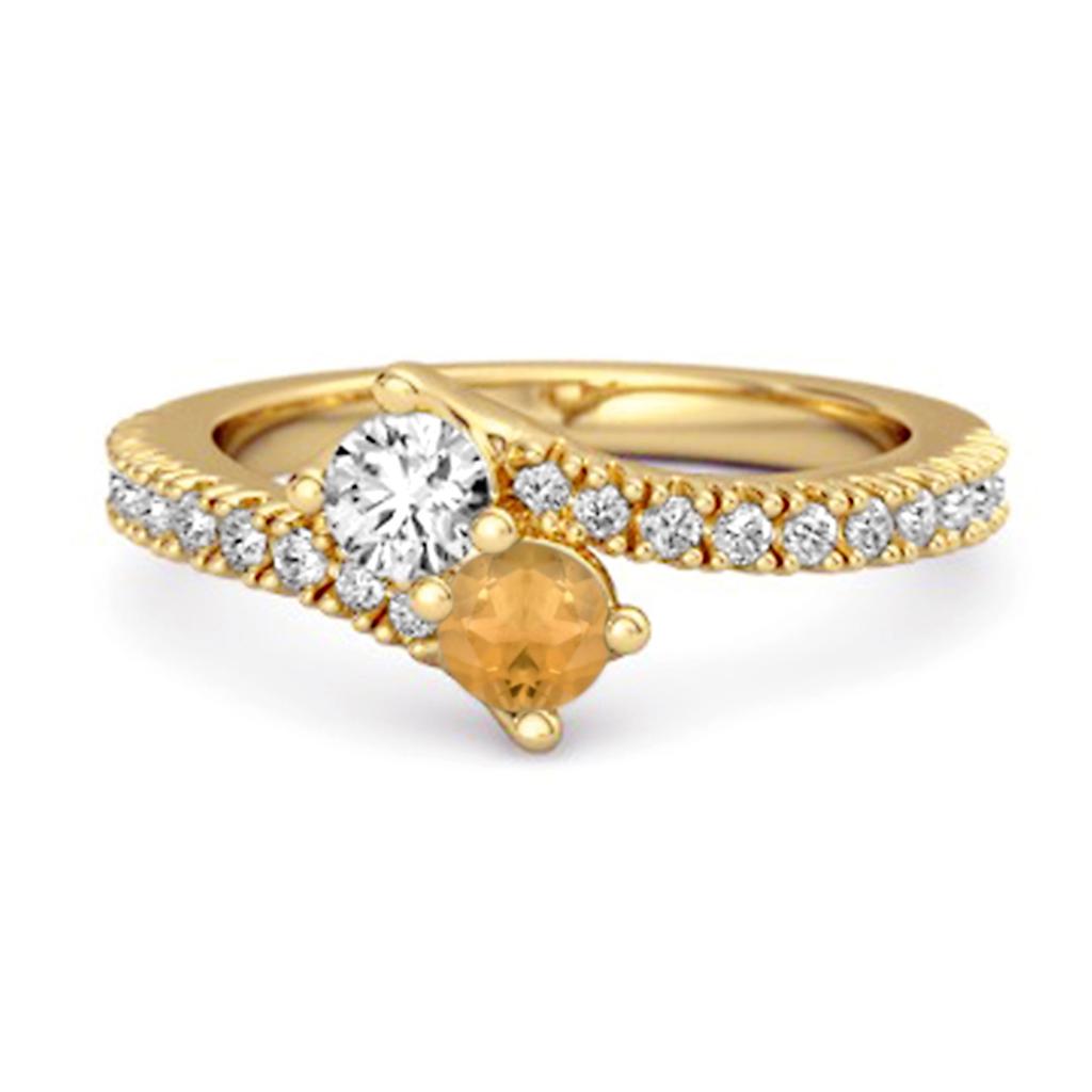 Citrine White Accents Double Row Embrace Ring - 925 Sterling Silver Gold Vermeil