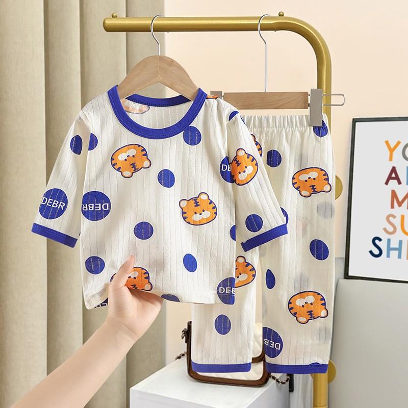 Kids Cotton Long Sleeve And Pants Pajamas Set Soft Breathable Baby Sleepwear Cartoon Room Wear Boys Girls Clothes