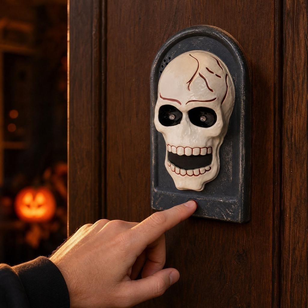 Electronic Doorbell with Skeleton Design Halloween Decoration Funny Door Bell Hanger for Holiday Party