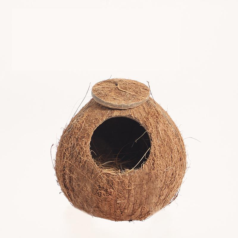 Small Animals House Pet Cage Habitats Decor Coconut Bird Nest Hut with Ladder for Parrots Parakeet Conures Cockatiel