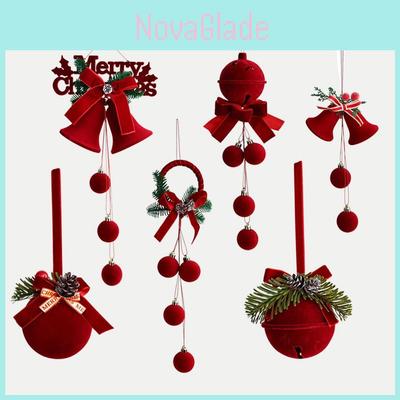 Christmas Bell Hanging Decoration With Red Velvet For Holiday Tree And Window Decor