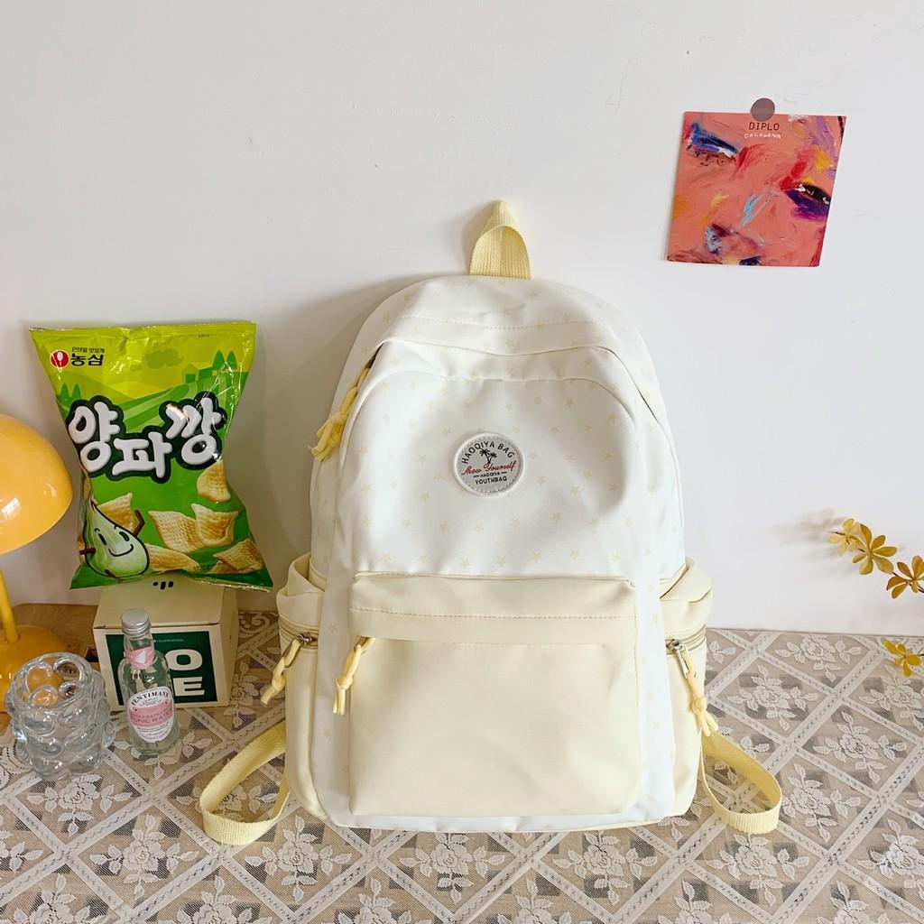 Trendy Lightweight Student Backpack With Polka Dot Print Color Blocking Design For School Use