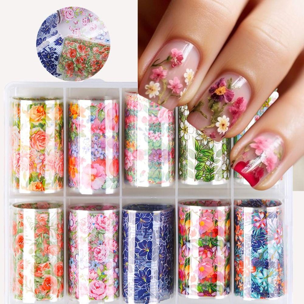10 Rolls Colorful Transfer Decals Starry Sky Paper Nail Supplies Hot Nails Foils  for Women DIY