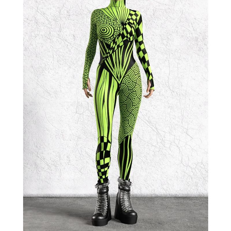 New Adult Art Irregular Line Jumpsuit Halloween Muscle Cosplay Zentai Suit Carnival Party Punk Sexy Bodysuit Aerial Yoga Catsuit