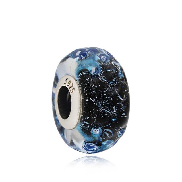 925 Sterling Silver Airplane Blue Murano Glass Pink Flower Diy Fine Beads Fit Original Charm Bracelet Women Jewelry F001