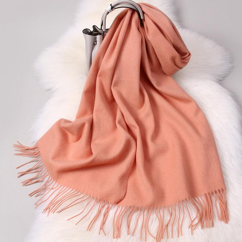 100% Wool Scarf For Women Solid Shawls Wraps For Ladies Long Warm Pashmina Scarf Tassel Cashmere Scarves Winter Foulard Femme