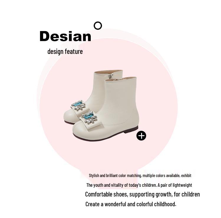 Autumn/Winter 2025 Korean Style Girls' Leather Princess Boots: Velvet-Lined, Soft Sole Short Boots