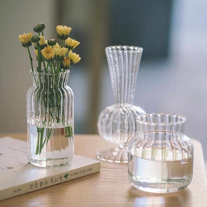 1/2pc Transparent Glass Vases Striped Hydroponic Plant Flower Pot  Living Room Bedroom Floral Plant Bottle Desktop Vase Decor
