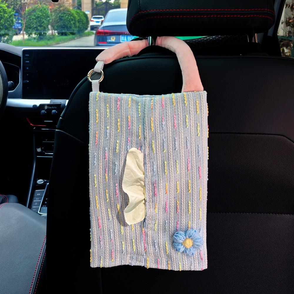 Creative French-Style Fabric Hanging Car Tissue Box, Adjustable Napkin Holder