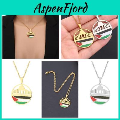 Ethnic Style Aksha Mosque And Palestine Pendant Necklace For Men And Women Stainless Steel Jewelry