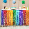 2 Pack Foil Table Skirts Fringe Table Banner Decorations, Rectangle Round Tables Curta Streamer Backdrop for Birthday Baby Shower Wedding Engagement
