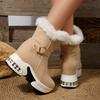Fashion Women's belt-buckle warm large-sized snow boots for women 2025 winter new style side zipper wool cotton shoes