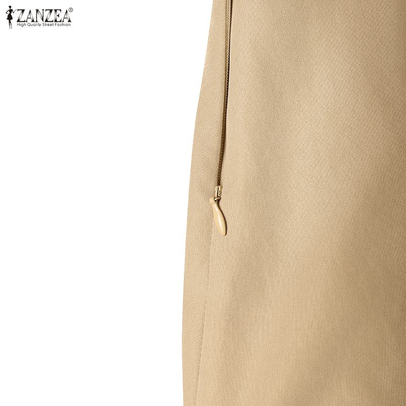 ZANZEA Women Casual V-Neck Solid Color Short Sleeve Sheath Dress