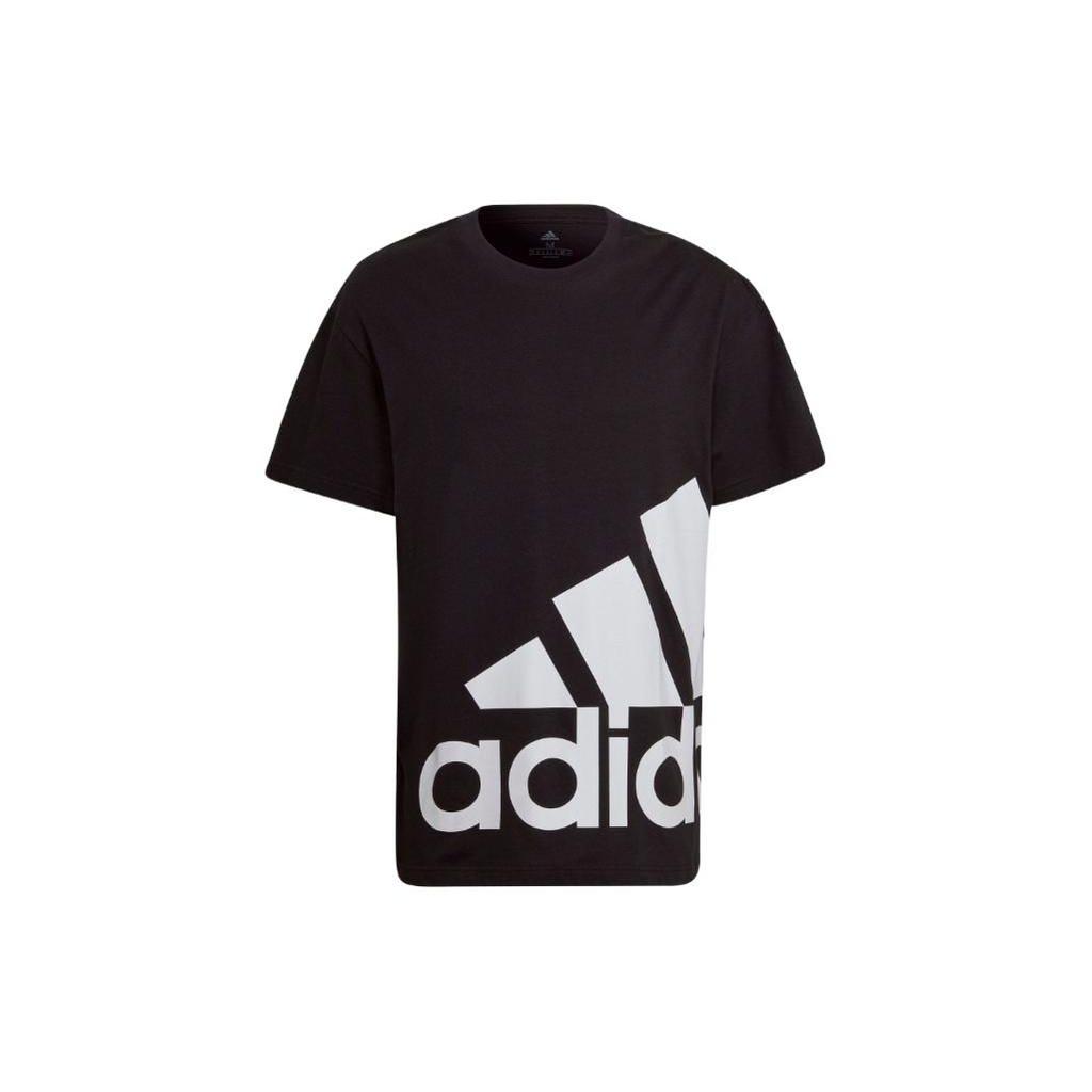 Adidas Contrast Letter Big Logo Casual Crew Neck T-Shirt Men Tops Black HE1830