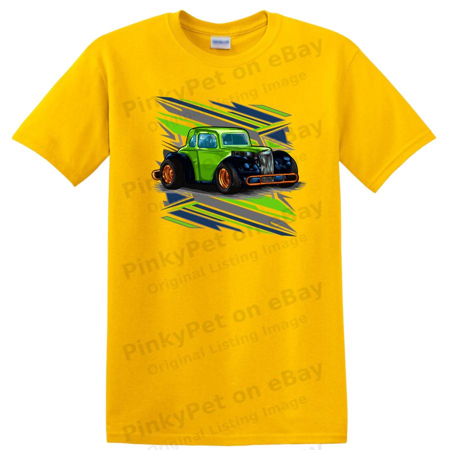 Classic Car Graphic T Shirt Retro Racing Fans Green Tee Hot Rod Design