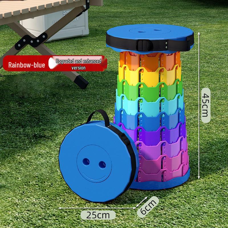 Rainbow Retractable Portable Camping Stool - Round, Plastic Folding Design.