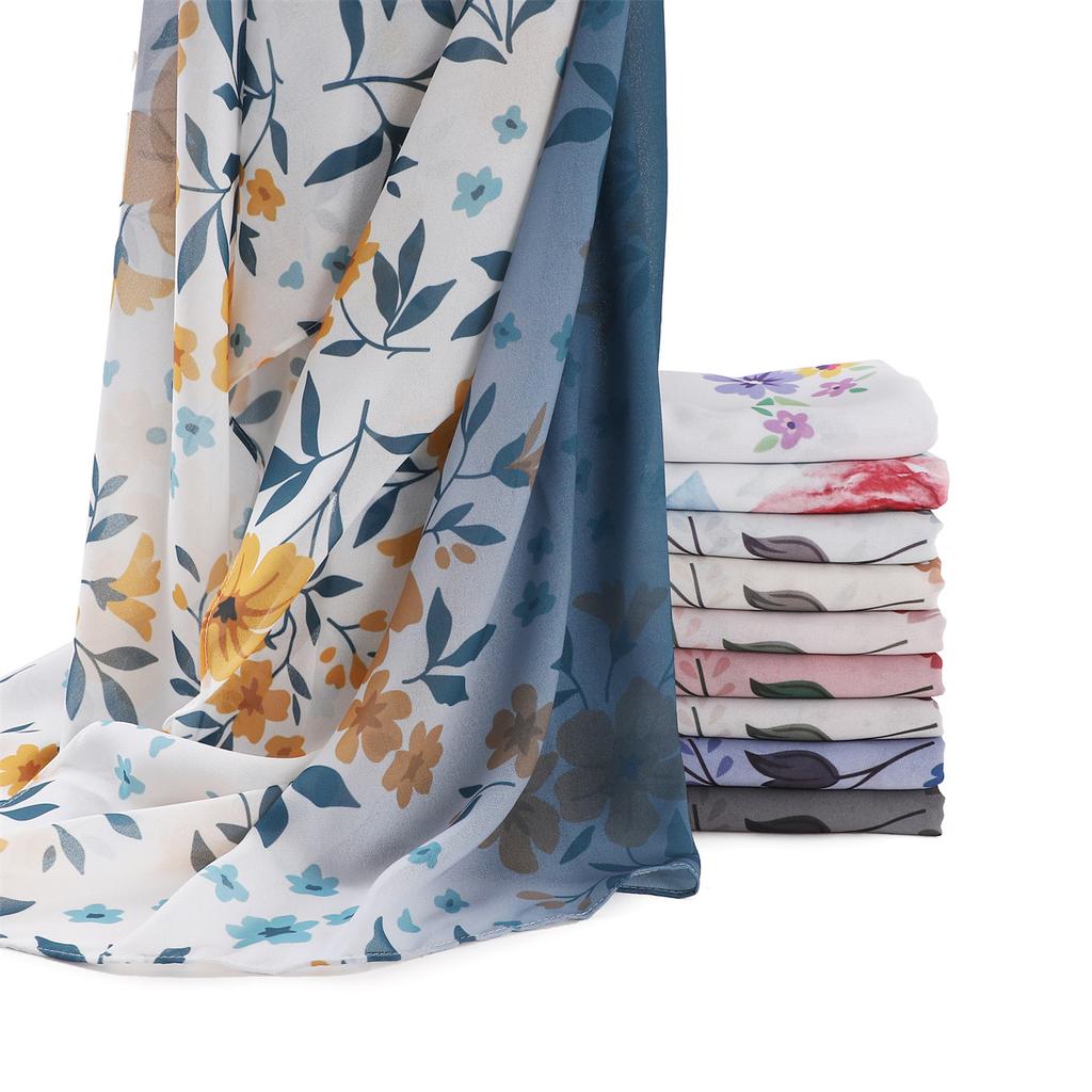 New Design Printed Floral Chiffon Capelet Muslim Women Chiffon Hijab Soft Head Scarf Long Wraps
