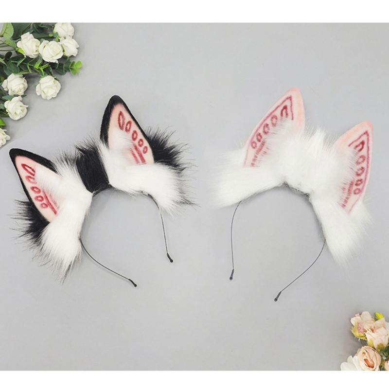 Faux Furs Bunnies Ears Headband Tail Animal Bunnies Costumes for Christmas Halloween Cosplay Party Costume Accessories
