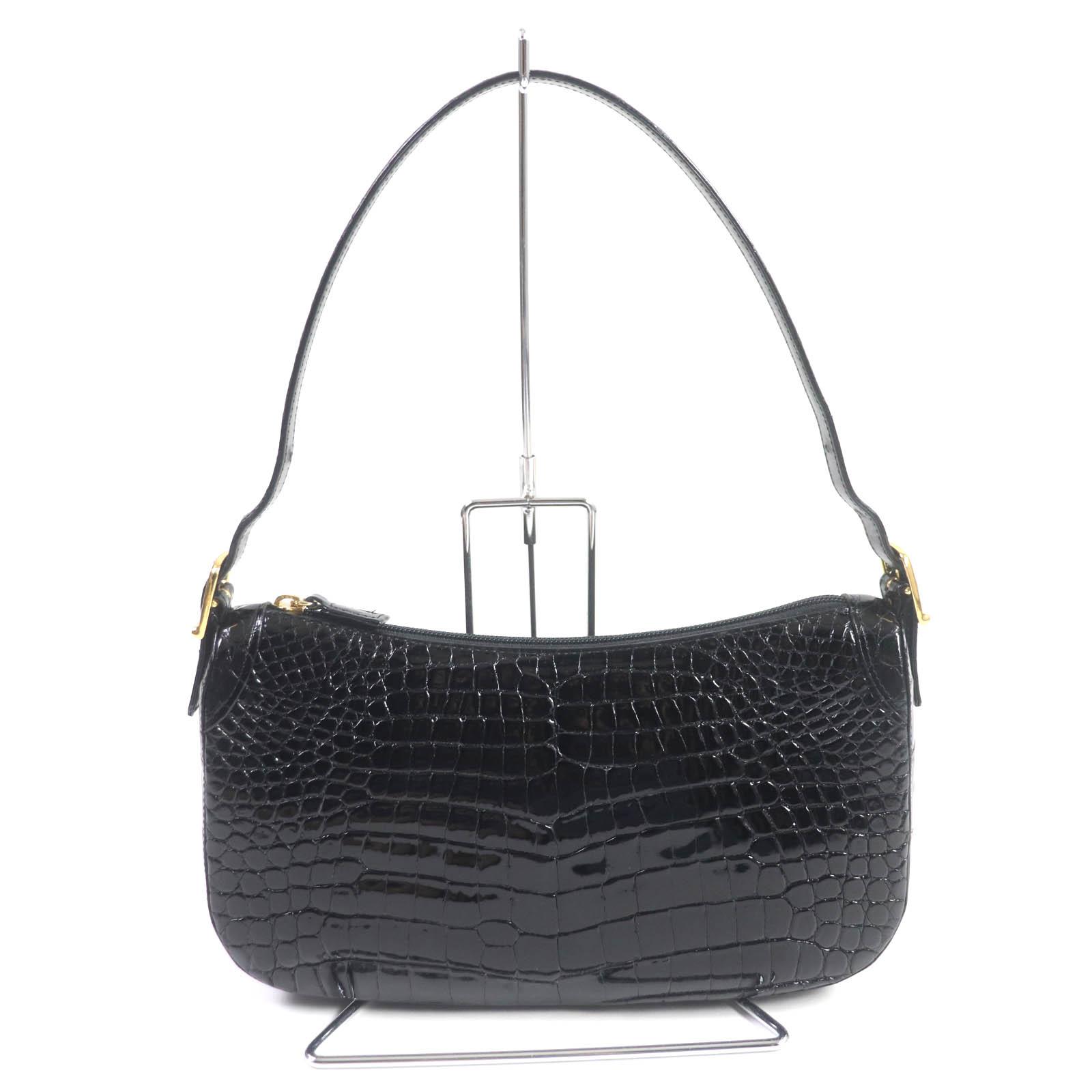 Great sanpo Handbag Crocodile leather with JRA tag black Crocodile Women Used