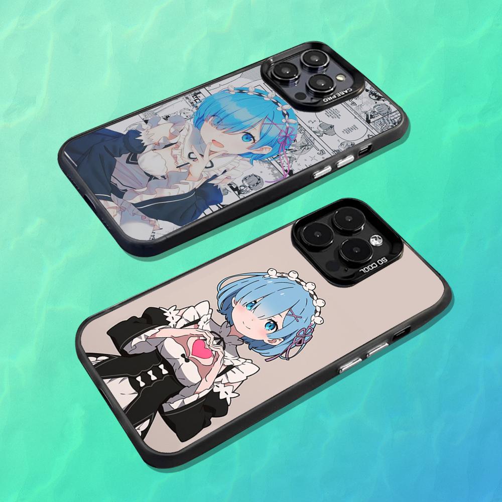 Cartoon R-Rem Re Z-Zero Phone Case For iPhone 16,15,14,13,12,11,Mini,Pro,MAX Black Matte Shockproof Cover