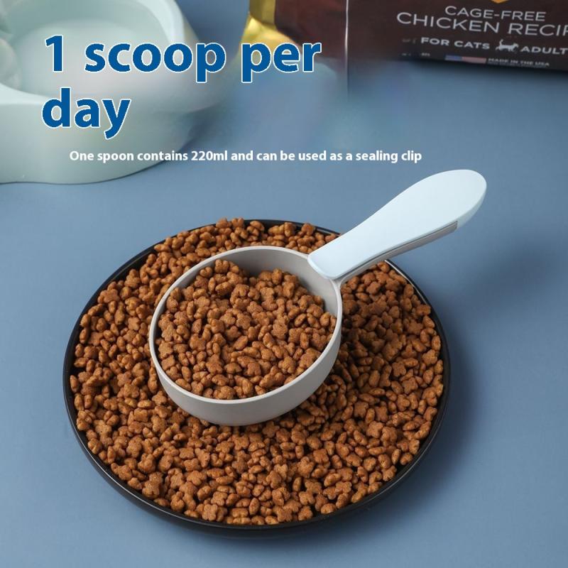 Pala pentru hrana animalelor de companie Cupa pentru hrana pisicilor cu clips de sigilare Multifunctional Plastic Hrana pentru animale de companie Dedicat Măsurare Lingura pentru hrana animalelor de companie