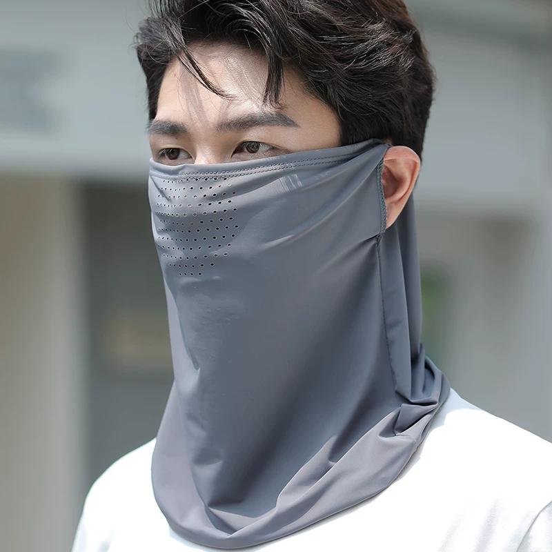Sun Protection Mask for Men, Covering Full Face and Neck, Suitable for Cycling and Sports, with Ear Loops, Headscarf, Neck Protection, Ice Silk Neck