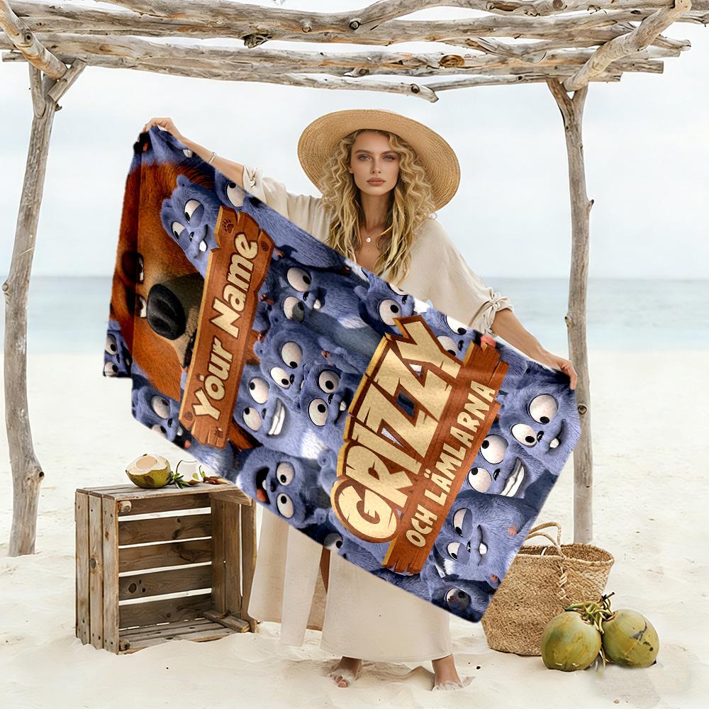 Grizzy & Lemmings Customize Your Name Beach Towel Super Soft & Absorbent Suitable for Swimming Gym Camping Yoga Vacation
