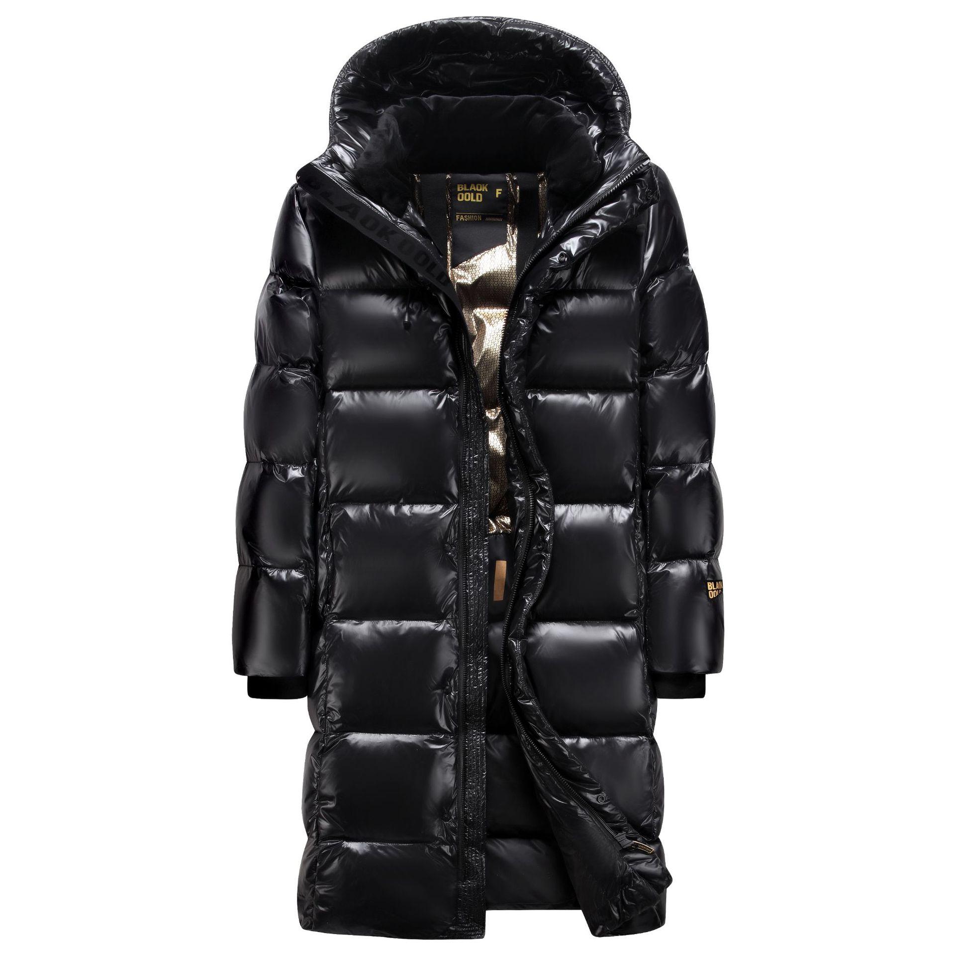Men`s Long Hooded Puffer Jacket Shiny