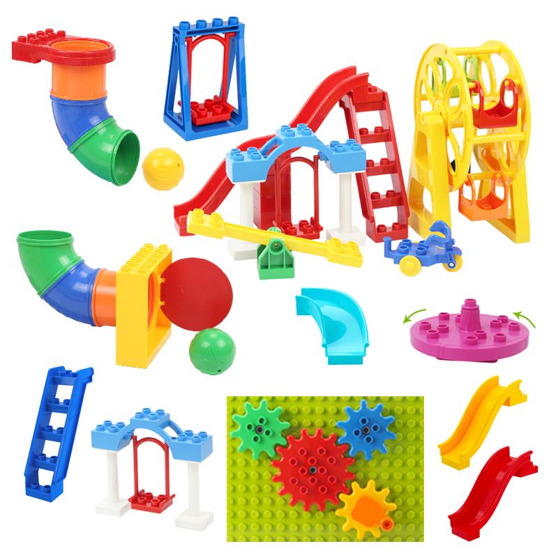 Big Brick Playset Playground Pipeline Parts Slide Ladder Swing Fits For Block Bricks Playsets Baby Assemble Education Montessori Toys Playsetss