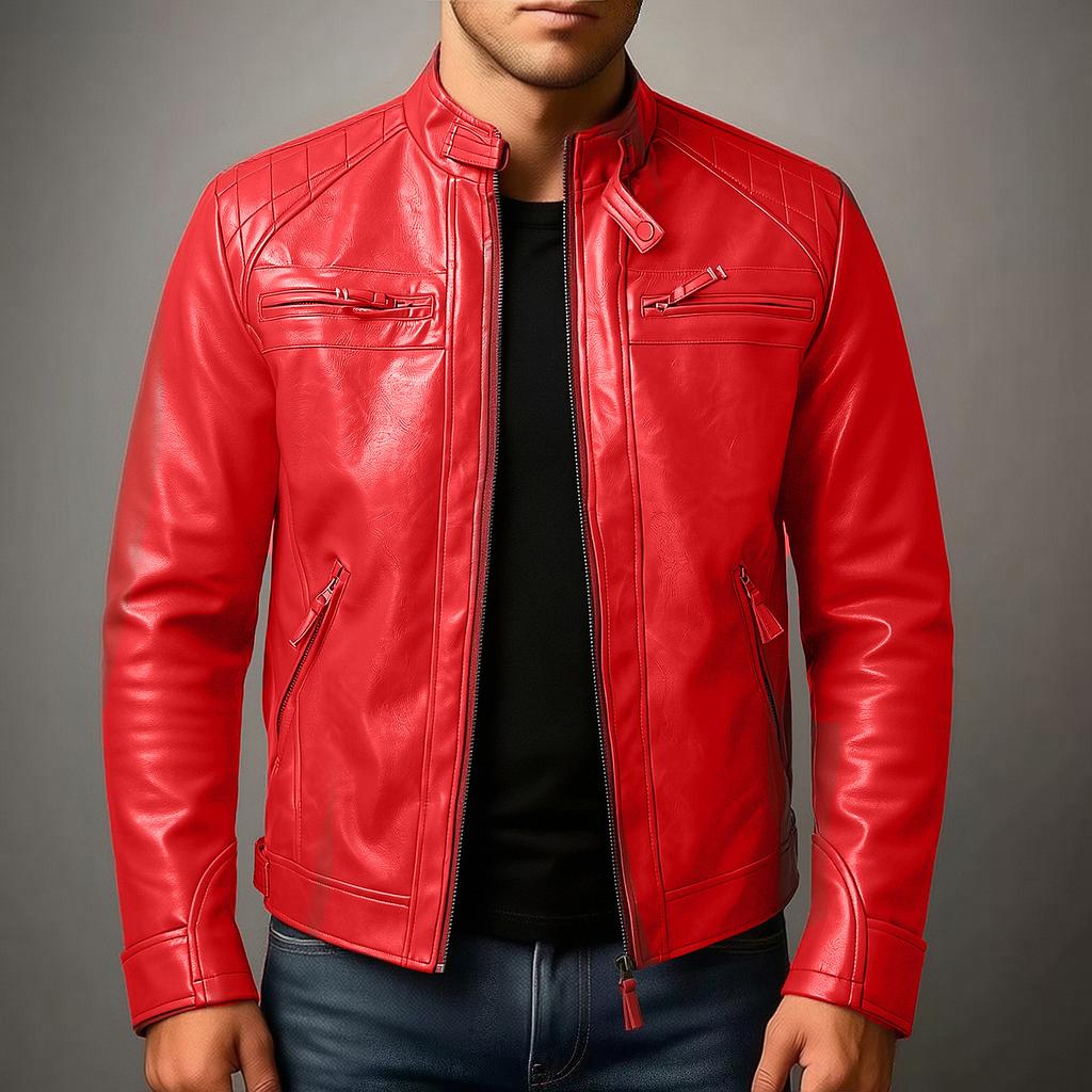 European and American men's stand-up collar PU leather jacket, locomotive style retro slim leather jacket men's batch