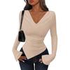 Autumn and Winter Women's Solid Color Long-sleeved Asymmetrical Top T-shirt Fashionable and Comfortable