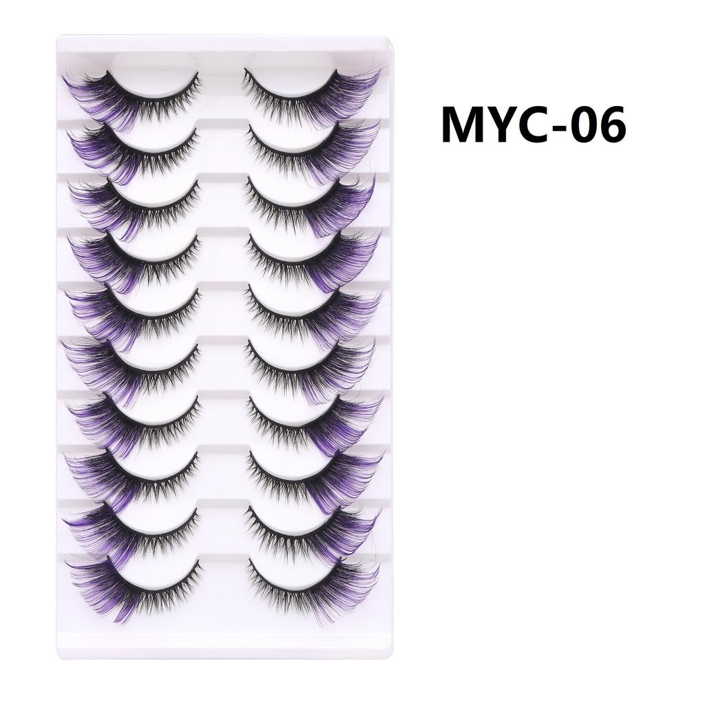 10 Pairs False Eyelashes, Colored Cat Eye Lashes with Black Band, Dramatic Volume Lashes for Party