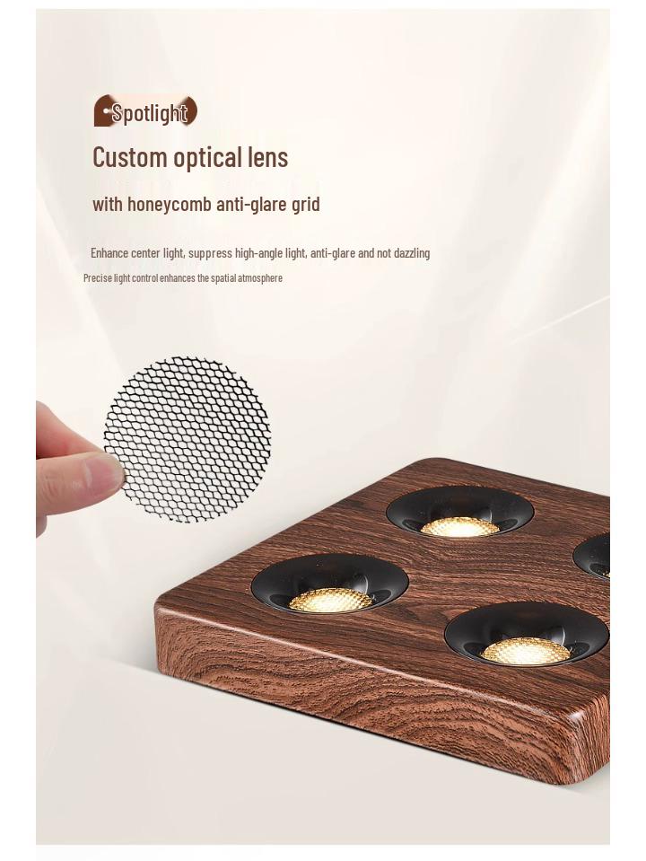Chinese Walnut Wood 4-Head LED Gimbal Downlight for Living Room/Bedroom - Anti-Glare Design