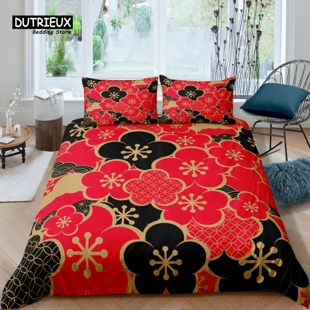 Home Living Luxury 3D Cherry Blossoms Bedding Set Fish Duvet Cover Pillowcase Queen and King EU/US/AU/UK Size Comforter Bedding