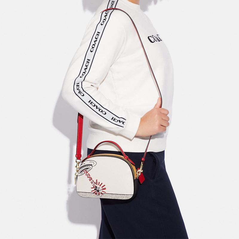 Coach Disney Disney Collaboration X Keith Haring Serena 21 Mickey Mouse Zipper Pebbled Leather Shoulder Crossbody Bag Small Women White