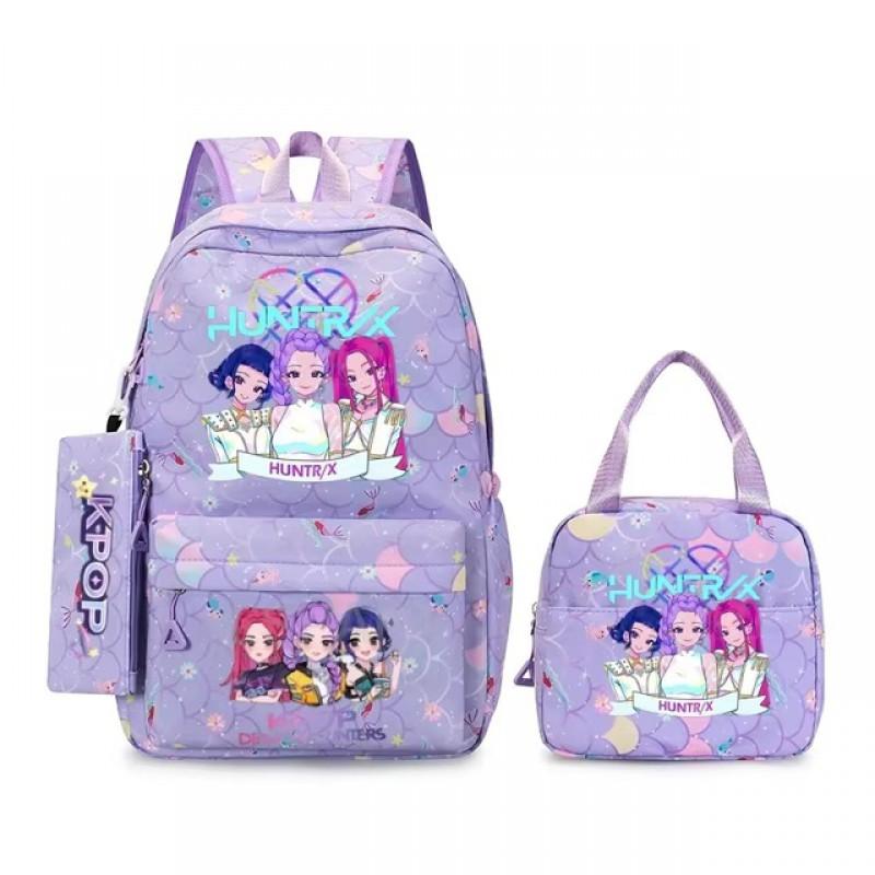 K-Pop Themed Lightweight Backpack Set Teen Girls - Cute Cartoon Design Breathable Outdoor School Bag With Ergonomic Curved