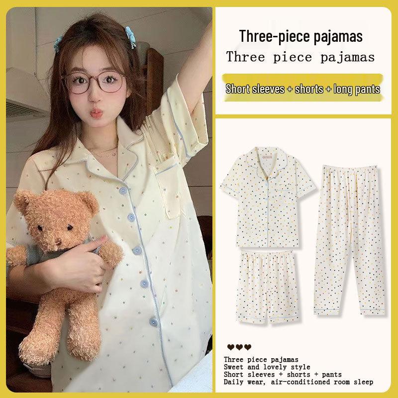 Summer Fashion Pajamas: Women's Short Sleeve Three-Piece Set with Cartoon Pacha Dog Design, Suitable for Home or Outdoors