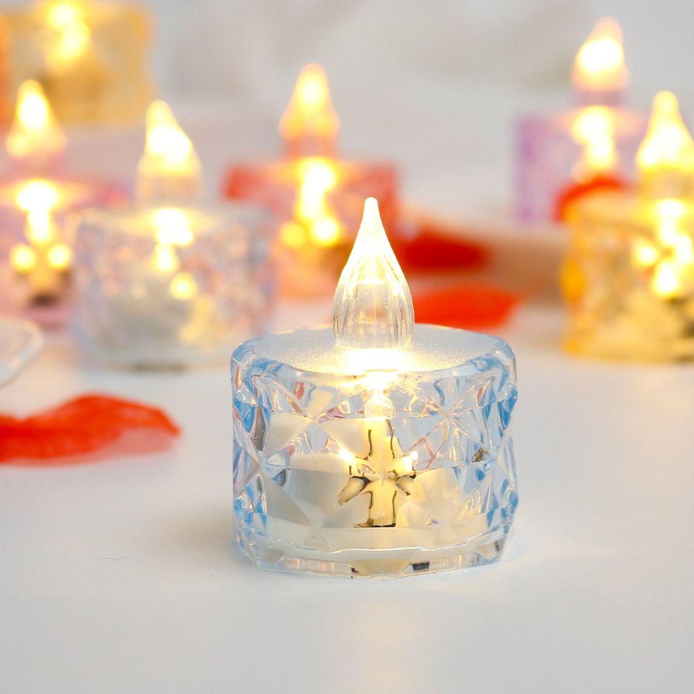 24pcs/box Soft Warm Light Electronic Candle Transparent Rhombus Crystal Tea Light  Confession Scenes
