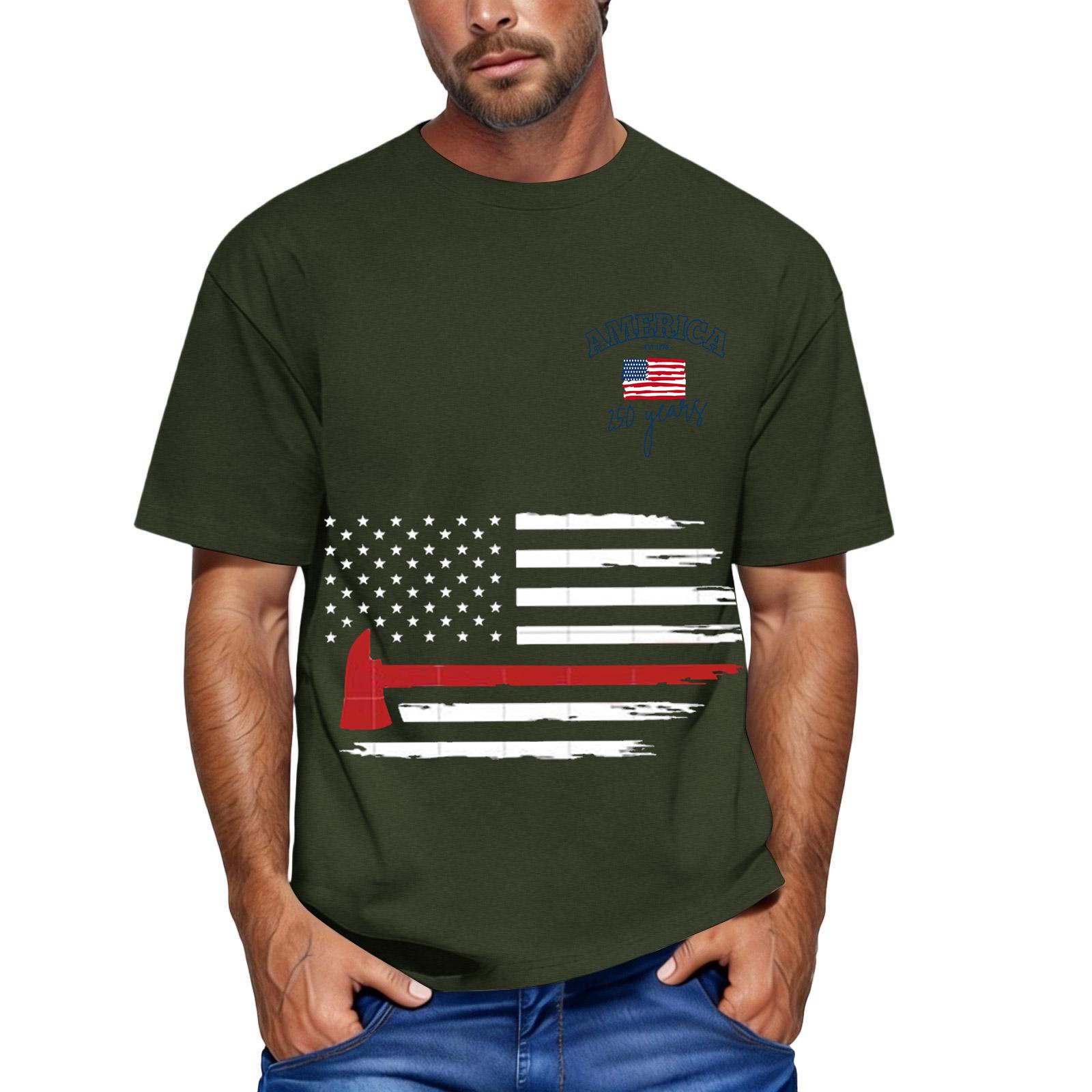 Men s loose and casual flag letter print T-shirt short-sleeved top L армия зеленый