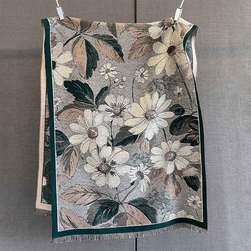 

Autumn new imitation cashmere scarf plant flower print scarf dual-purpose multi-function warm atmosphere scarf shawl 185*68cm