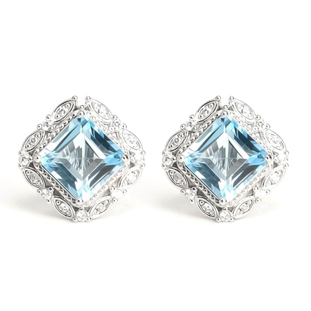 Viral Princess Cut Crystal Earrings, S925 Silver Garnet Studs, Trendy Jewelry