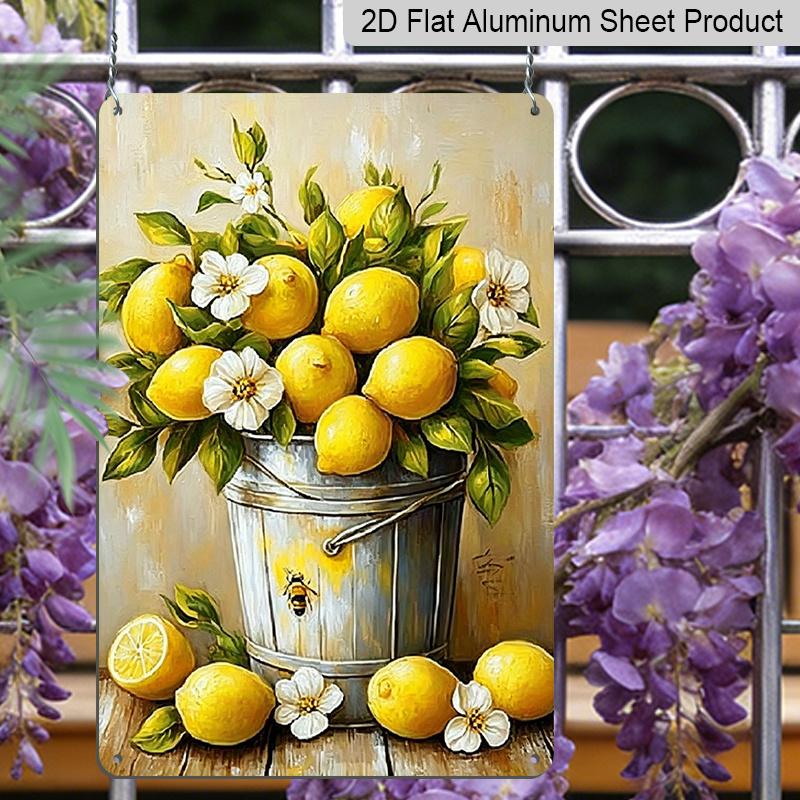 2D Flat 1pc Lemon Aluminum Sign Summer Wall Art Decoration Suitable for Courtyard, Backyard, Gate, Home, Coffee Shop, Bar, Club, Farmhouse, Garden