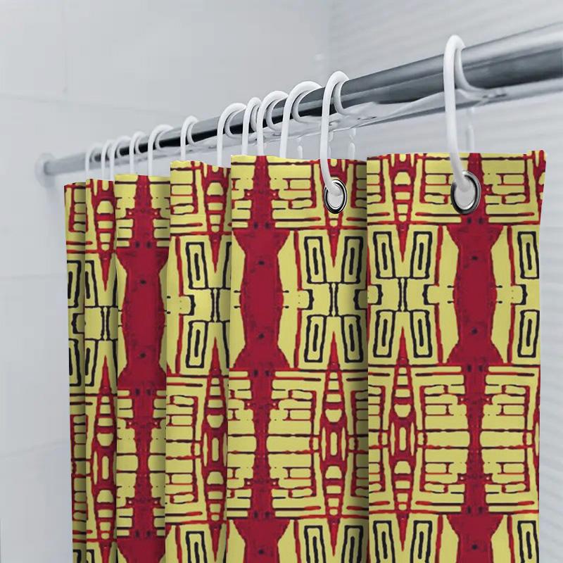 Lebhafter Geometrischer Muster Duschvorhang Baddeko Orange Gelb Größe 180 X 243Cm Schnelltrocknendes Gewebe Wasserdicht Zuhause Badezimmer Acc