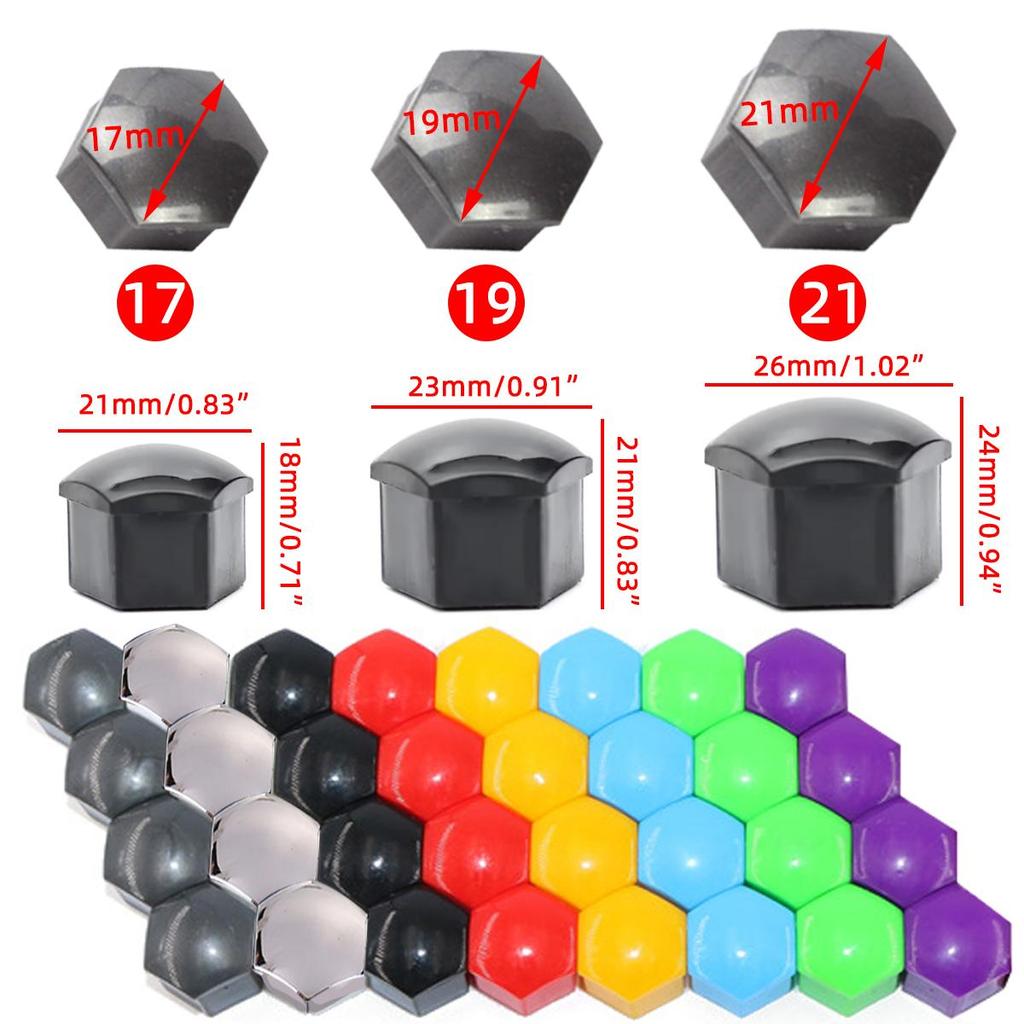 20 Stück 17 mm 19 mm 21 mm Auto-Radmutternkappen Auto-Nabenschraubenabdeckung Bolzenfelgen Außendekoration Spezialsteckdosenschutz Staubdicht