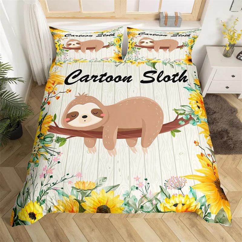 Kawaii Unicorn Duvet Cover Set Cartoon Animal Bedding Set Microfiber Botanical Leaves Comforter Cover King For Kids Boys Girls