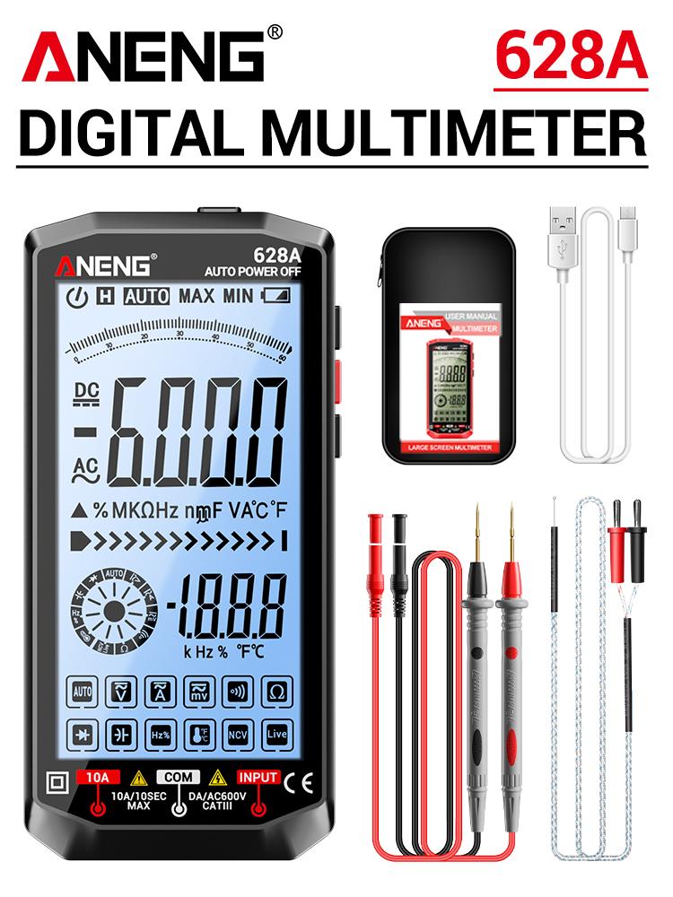 ANENG 628A Digital Multimeter Rechargeable Professional 6000 Counts AC/DC Voltage Current Ammeter Capacitor Detector Electrician Tools Digital Display