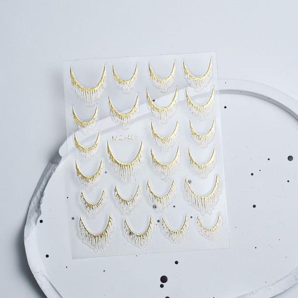 New Tassel Nail Art Sticker Quicksand French Pure Long Pointed Nail Art Sticker Laser Gold and Silver Embossed Nail Sticker