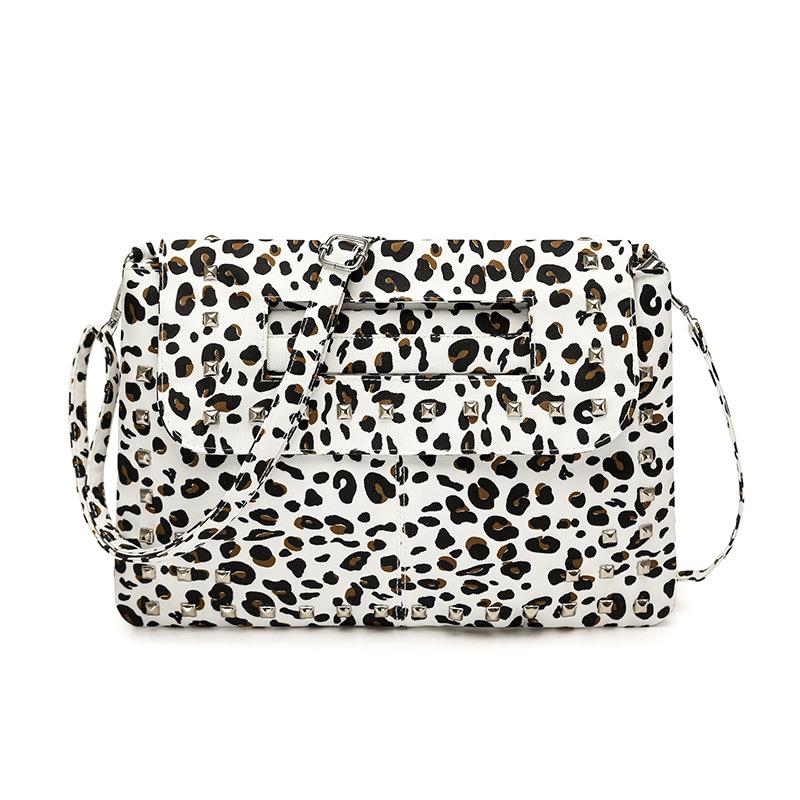 

Сумка-тоут большой вместимости с леопардовым принтом, с заклепками, женская, для поездок на работу, на плечо, кроссбоди белый