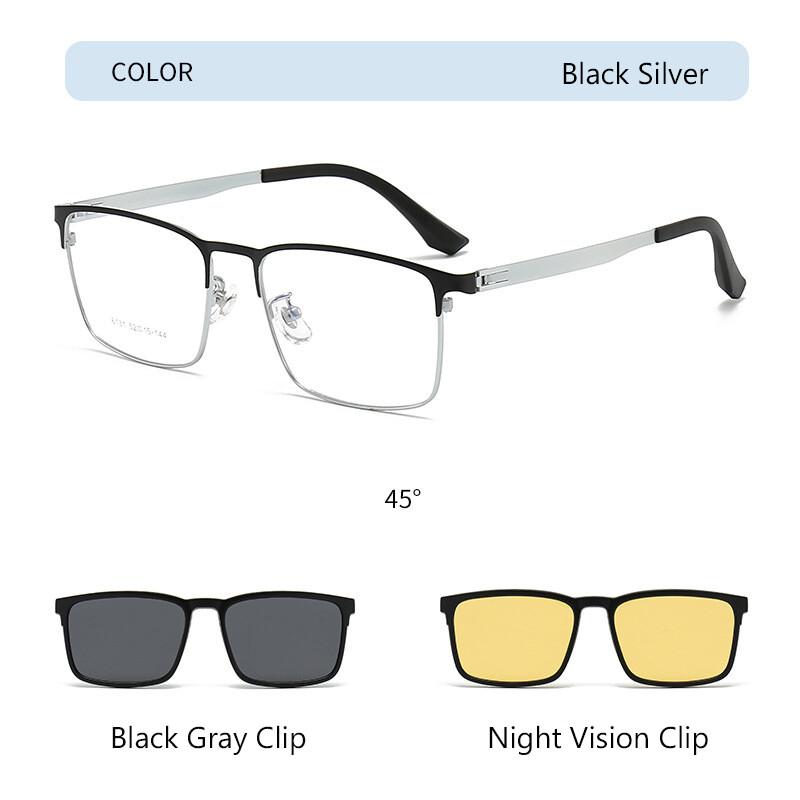 

Night Vision Magnet Clip Polarized Sunglasses TR90 Custom Prescription Eyeglasses Large Metal Square Men‘s Myopia Glasses Original Lenses
