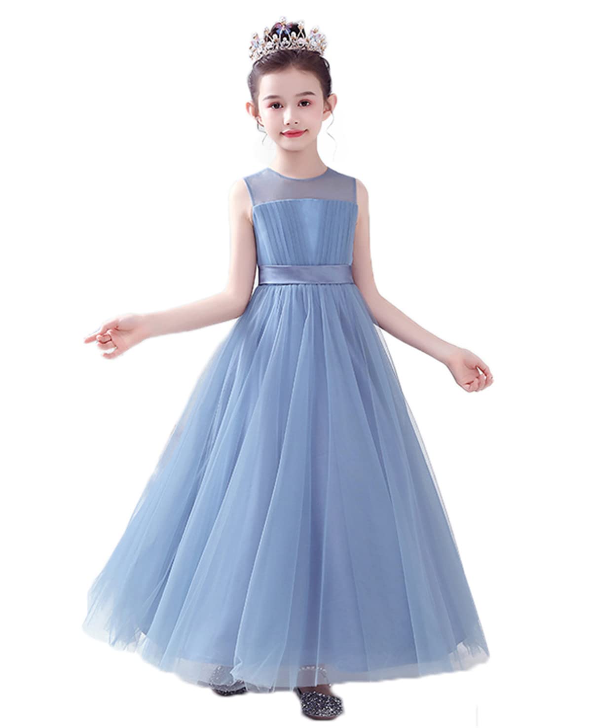 

Длинное фортепианное платье для детского сада, на выпускной, [Honey Baby], детское платье, платье, для девочек, для юниоров, вышитое, без рукавов, для концерта, для вечеринки, синий